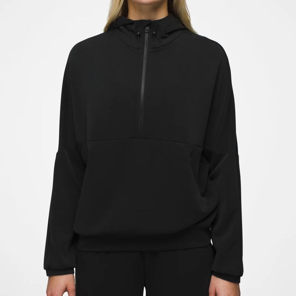 Prana Shea Hot Spell Anorak Women's L Black Ultra-Luxe Relaxed 1/2 Zip Pullover